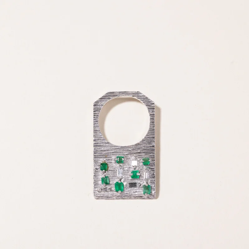 wide gold cuff bracelet 14k White Gold Emerald & Diamond Pendant | 0.50ct, 0.35ctw |