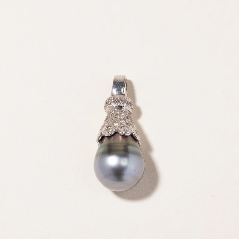 infinity necklace with birthstones 18k White Gold Black South Sea Pearl & Diamond Pendant | 12.80-16.00mm, 0.52ctw |