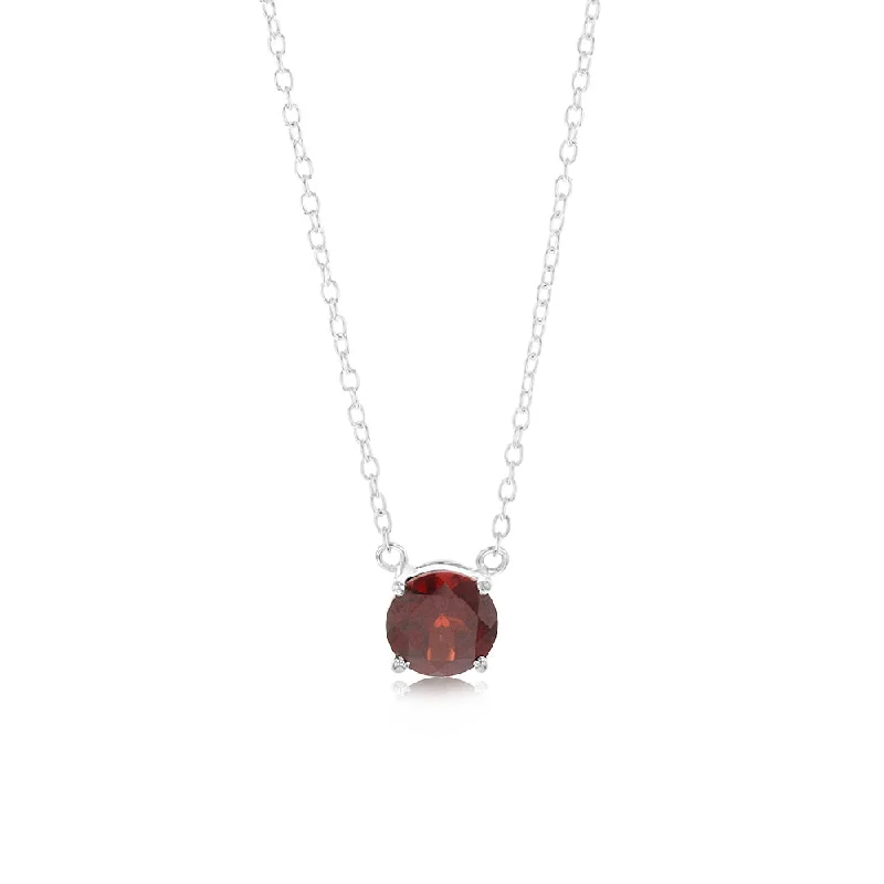 thin gold wire earrings 7mm Natural Garnet Pendant in Sterling Silver with Chain