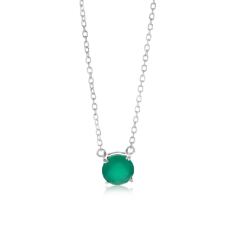 bohemian gemstone choker 7mm Natural Green Onyx Pendant in Sterling Silver with Chain bohemian gemstone choker 7mm Natural Green Onyx Pendant in Sterling Silver with Chain