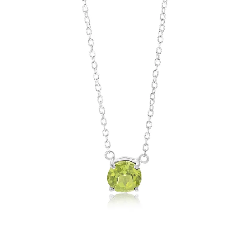 opal gemstone halo ring 7mm Natural Peridot Pendant in Sterling Silver with Chain