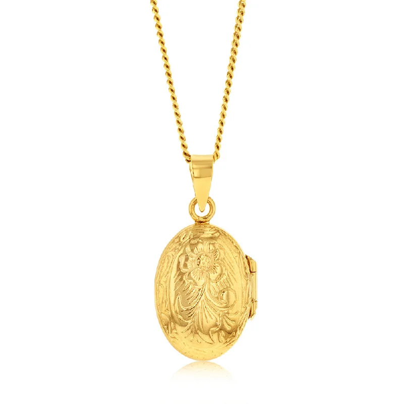 9ct Yellow Gold Engraved 13 X10mm Oval Locket