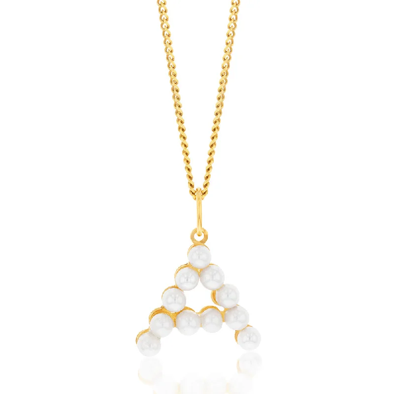 moissanite engagement ring affordable 9ct Yellow Gold Fresh Water Pearl Mini Initial "A" Pendant