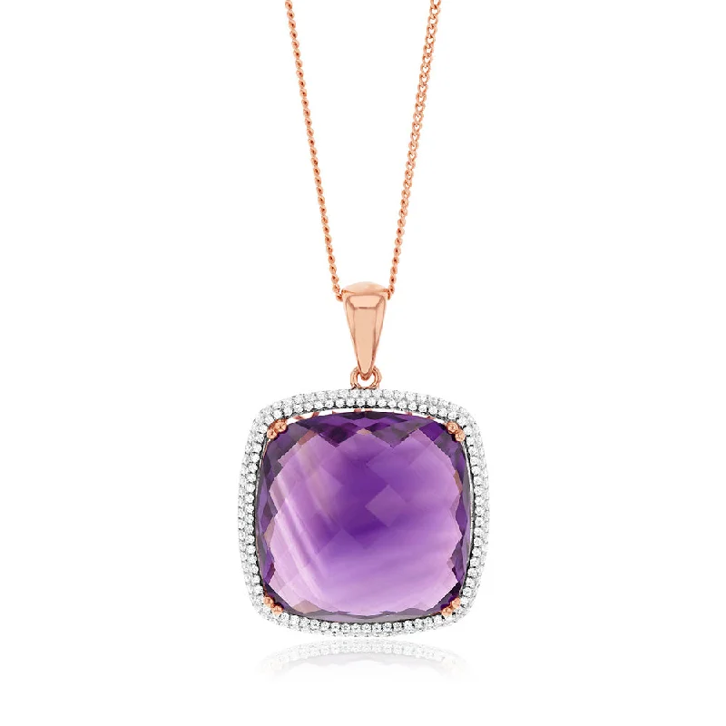 chunky chain necklace trendy Amethyst & 0.54ct Cubic Zirconia Pendant in 9ct Rose Gold chunky chain necklace trendy Amethyst & 0.54ct Cubic Zirconia Pendant in 9ct Rose Gold