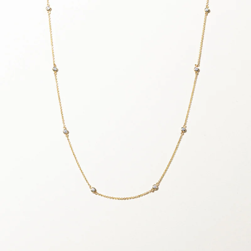 silver feather charm necklace Bezel Set Diamond Necklace | 18"|