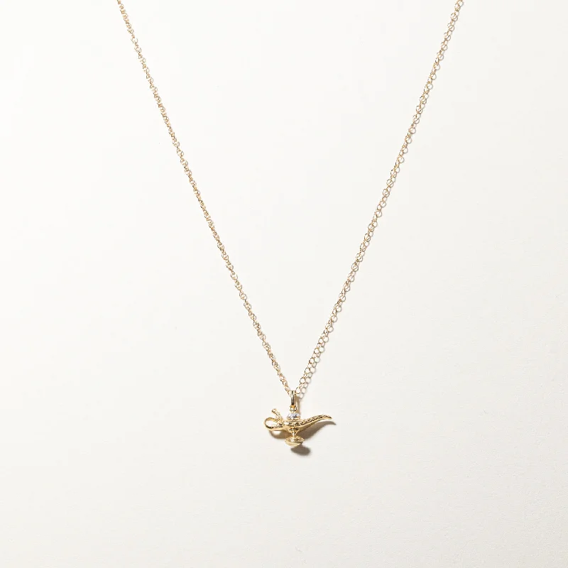 statement silver feather earrings 'Disney' Genie Pot Pendant Necklace | 0.02ctw | 18"|