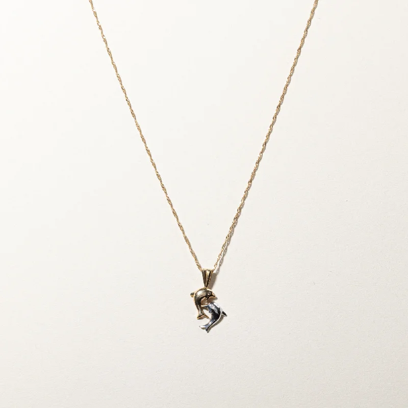 colorful gemstone engagement ring Double Dolphin Diamond Pendant Necklace | 0.01ctw | 18"|