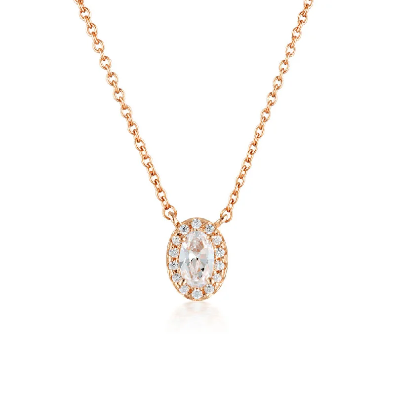 cubic zirconia tennis necklace Georgini Aurora Rose Gold Plated Sterling Silver Glow Pendant On Chain