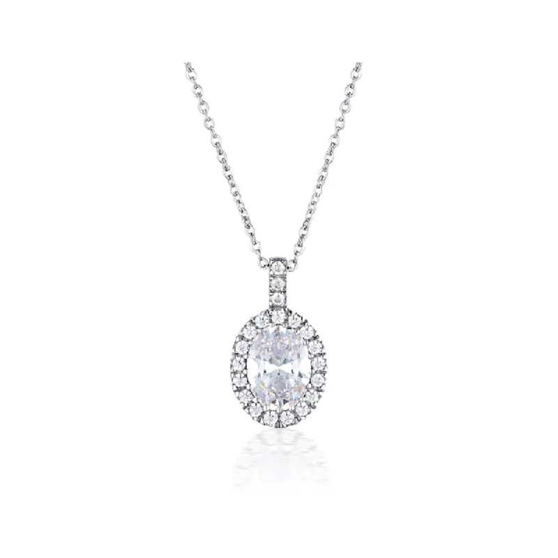 vintage diamond drop necklace Georgini Sterling Silver Zirconia Halo Oval Pendant On Chain vintage diamond drop necklace Georgini Sterling Silver Zirconia Halo Oval Pendant On Chain