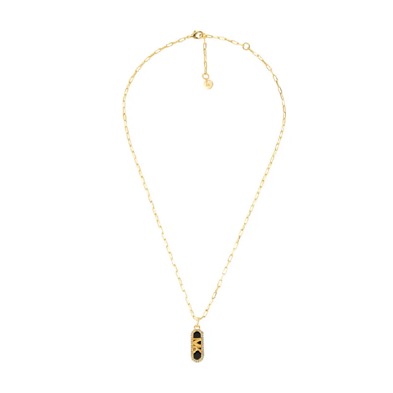 custom star sign necklace Michael Kors 14ct Yellow Gold Plated Brass Black Onyx Dog Tag Pendant with Chain