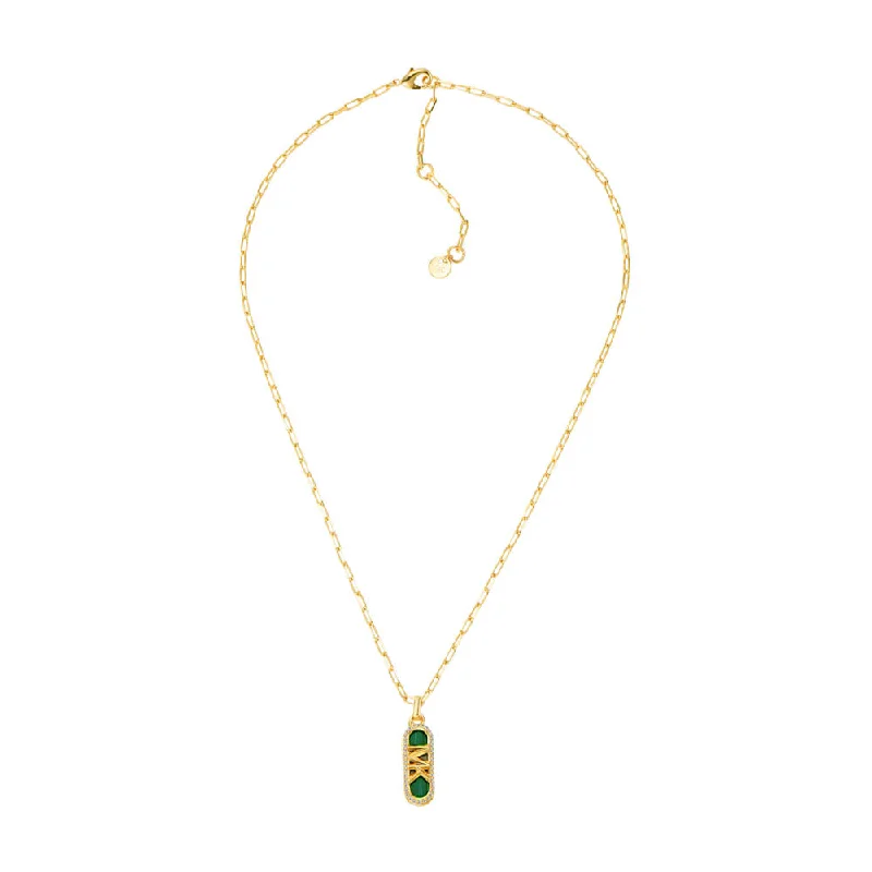 boho gemstone anklet Michael Kors 14ct Yellow Gold Plated Brass Malachite Acetate Dog Tag Pendant with Chain