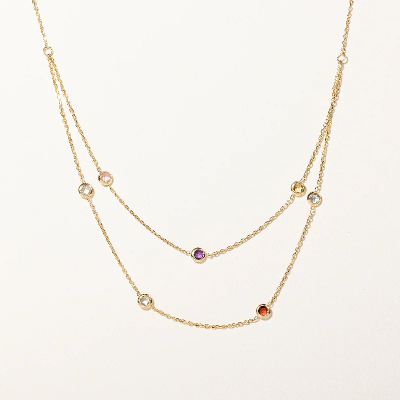 personalized initial ring stackable Mixed Gemstone Tiered Necklace | 0.38ctw | 18" |