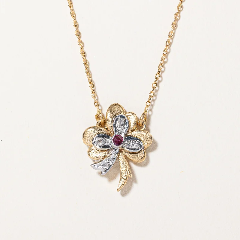 real opal engagement ring Ruby & Diamond Clover Pendant Necklace | 0.06ct, 0.03ctw | 17" |