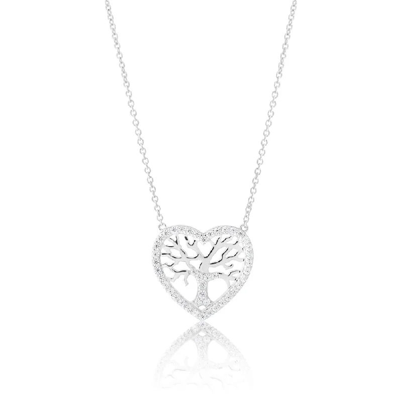 black tungsten wedding band for men Sterling Silver 45cm Zirconia Tree in Heart Pendant on Chain