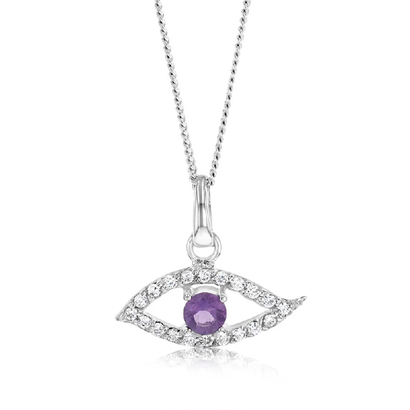boho beaded statement necklace Sterling Silver Amethyst And Cubic Zirconia Eye Pendant boho beaded statement necklace Sterling Silver Amethyst And Cubic Zirconia Eye Pendant