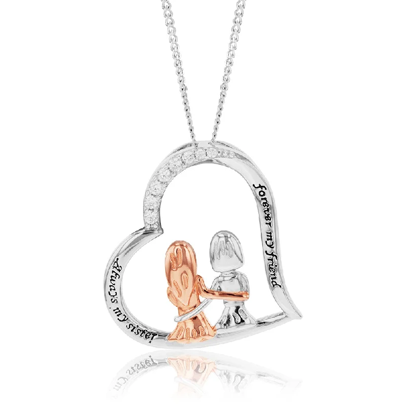gemstone teardrop earrings Sterling Silver And Rose Gold Plated Cubic Zirconia Engraved Heart Sister Pendant