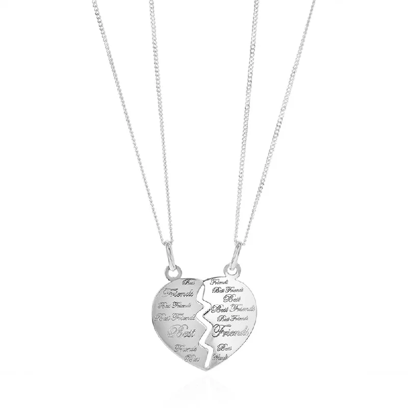 personalized silver cuff bracelet Sterling Silver Best Friend Broken Heart Pendant On 45cm Chains