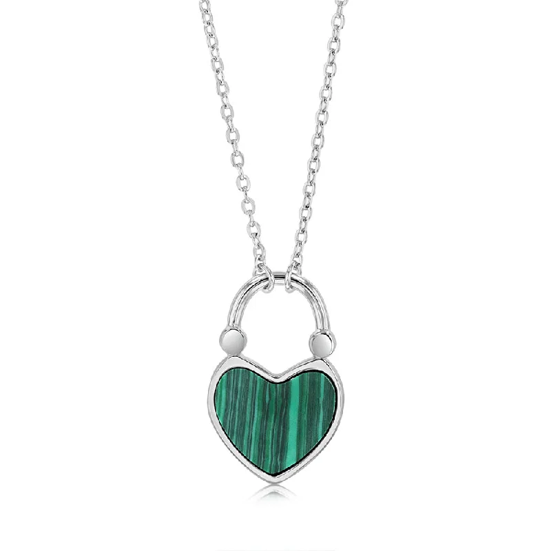 solid gold cartilage hoop Sterling Silver Created Malachite Heart Pendant On Chain