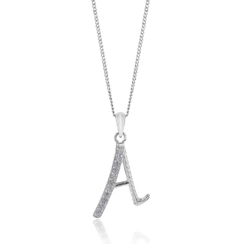 custom name necklace gold Sterling Silver Cubic Zirconia Cursive Initial "A" Pendant