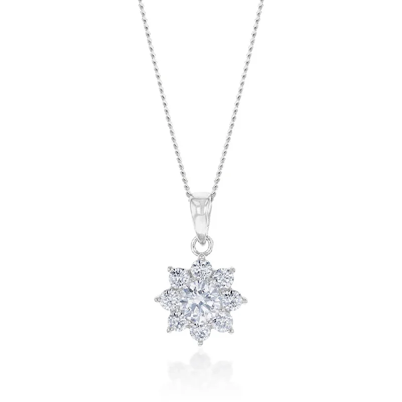double-layered choker necklace Sterling Silver Cubic Zirconia Flower Pendant