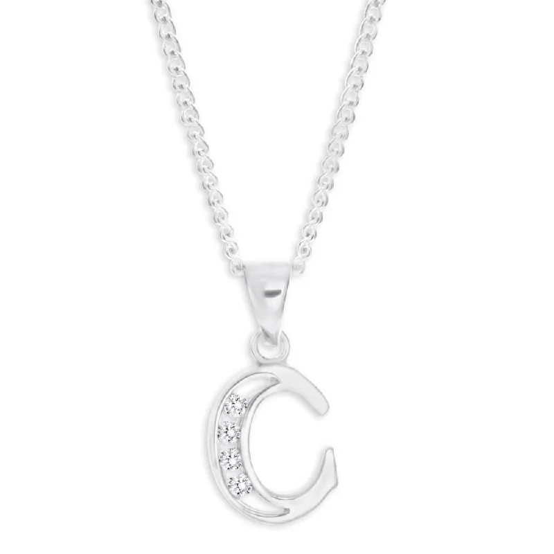 tiny gold huggie hoops Sterling Silver Cubic Zirconia  Initial "C" Pendant