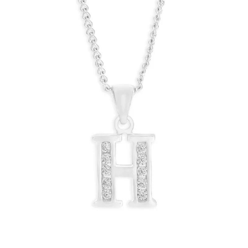 bold Cuban link bracelet men Sterling Silver Cubic Zirconia  Initial "H" Pendant