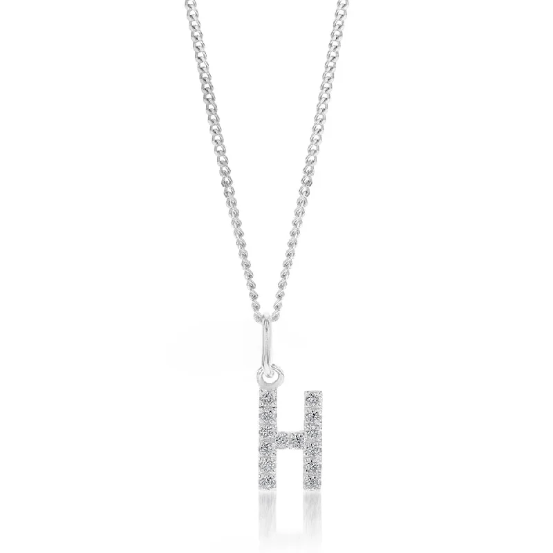 hammered silver wedding band Sterling Silver Cubic Zirconia Initial "H" Pendant