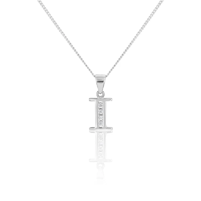 dainty heart charm necklace Sterling silver Cubic Zirconia  Initial "I" Pendant