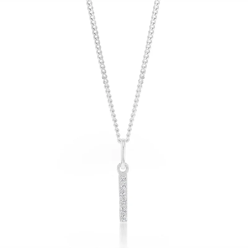 dainty gemstone drop earrings Sterling Silver Cubic Zirconia Initial "I" Pendant