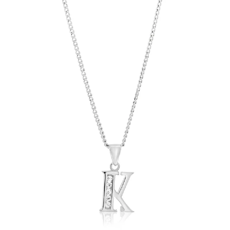 oval cut engagement ring platinum Sterling Silver Cubic Zirconia  Initial "K" Pendant