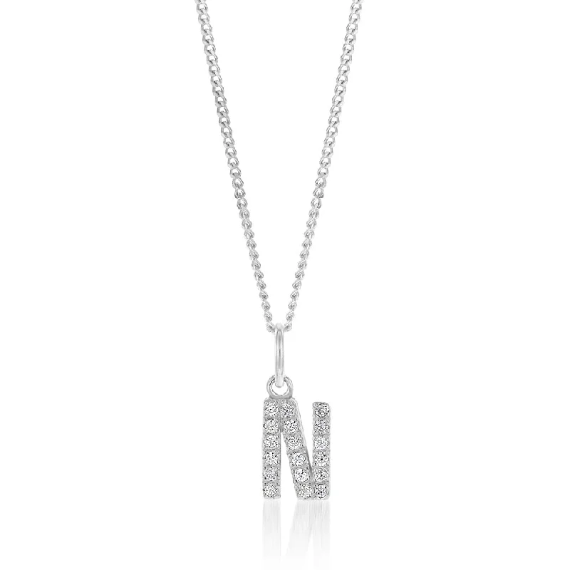 white topaz stacking rings Sterling Silver Cubic Zirconia Initial "N" Pendant