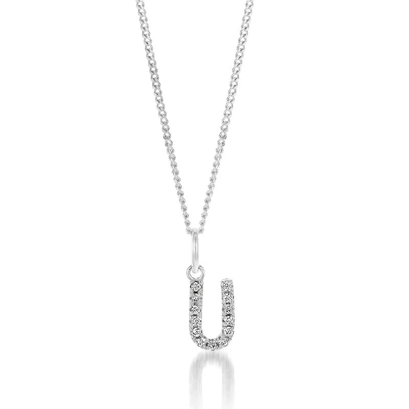 unique blue topaz ring Sterling Silver Cubic Zirconia Initial "U" Pendant