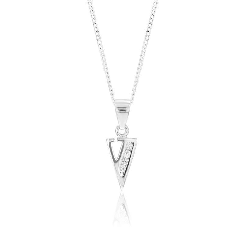 modern geometric earrings gold Sterling Silver Cubic Zirconia  Initial "V" Pendant