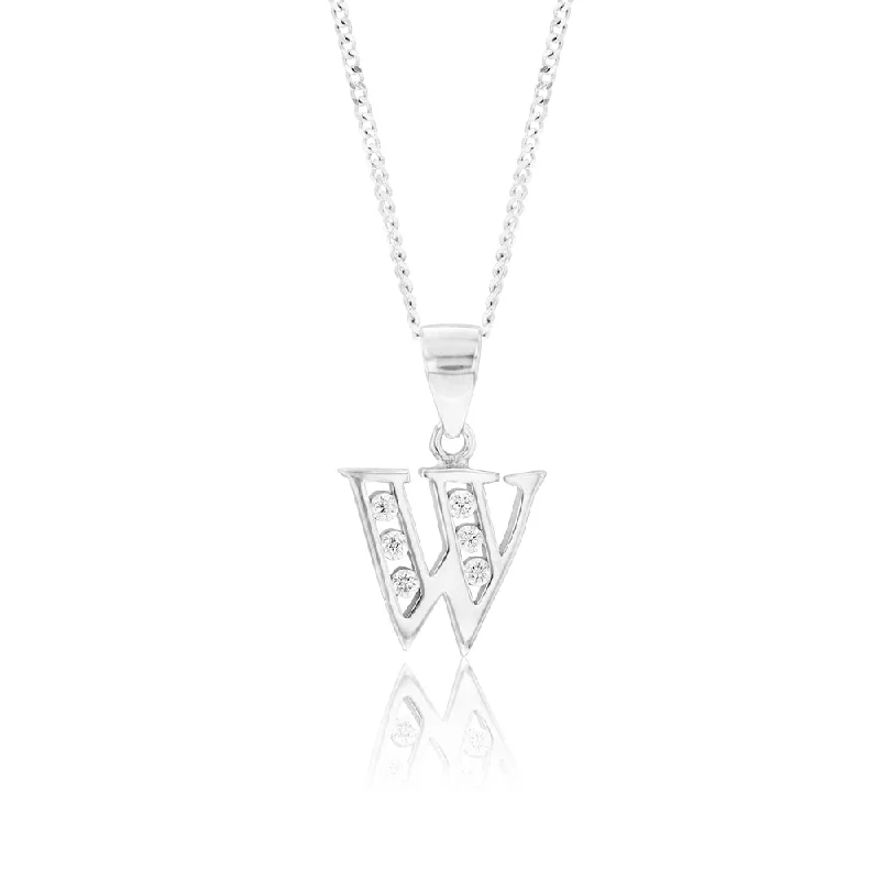 celestial galaxy planet necklace Sterling Silver Cubic Zirconia Initial "W" Pendant
