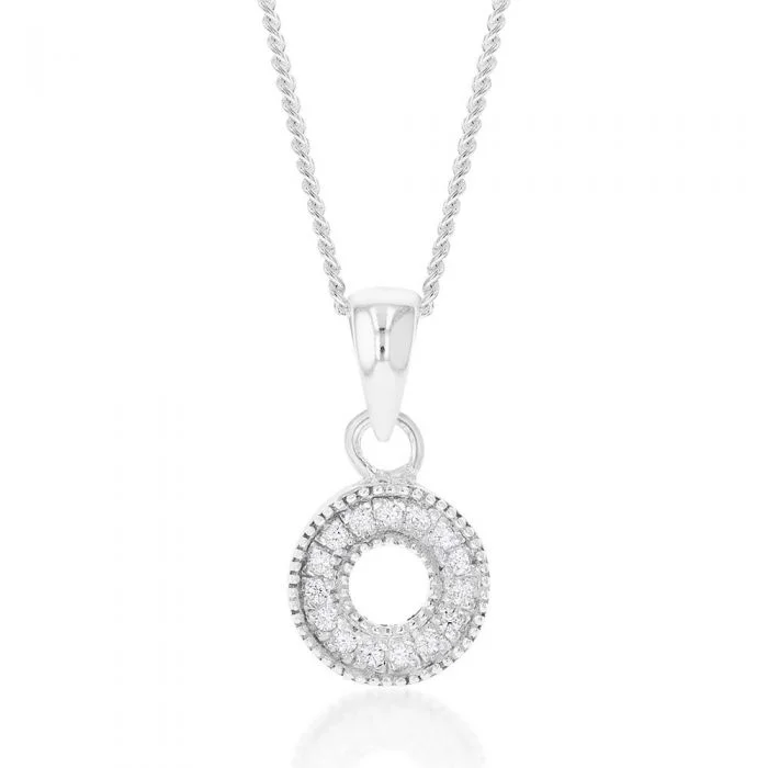 minimalist clover charm bracelet Sterling Silver Cubic Zirconia On Circle Pendant