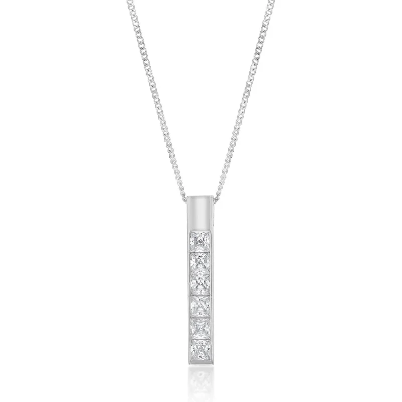 modern geometric gold ring Sterling Silver Cubic Zirconia On Vertical Bar Pendant