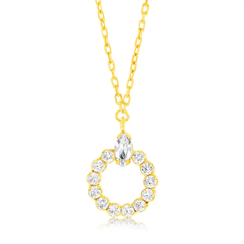 personalized gemstone pendant necklace Sterling Silver Gold Plated Cubic Zirconia Circle Of Life Pendant On 42+3cm Chain