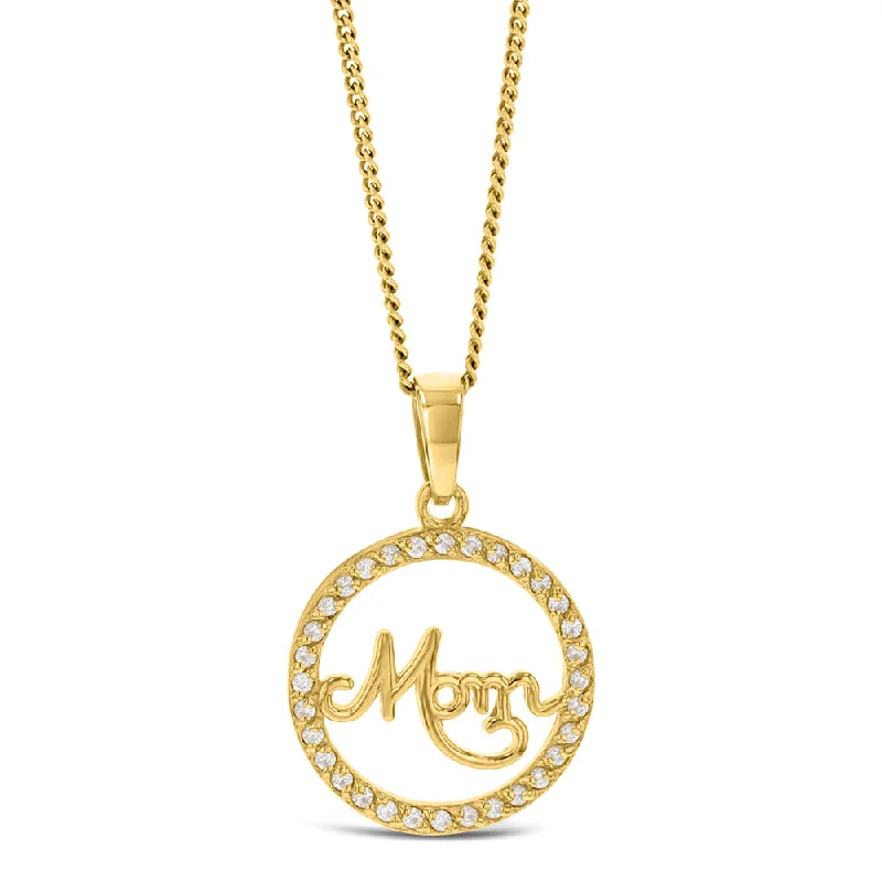 birthstone necklace for mom Sterling Silver Gold Plated Cubic Zirconia Round Mom Pendant