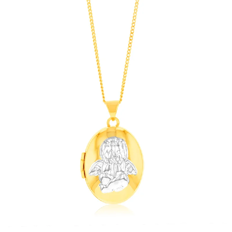 handcrafted beaded hoop earrings Sterling Silver Gold Plated Locket With Silver Angel Pendant