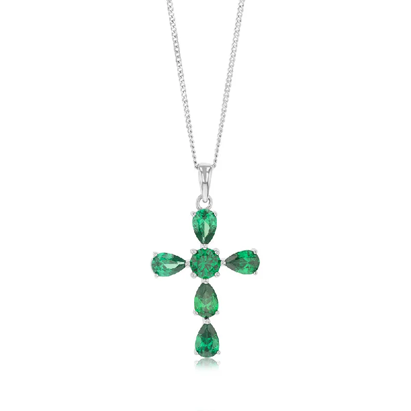 personalized coordinates ring custom Sterling Silver Green Zirconia Cross Pendant
