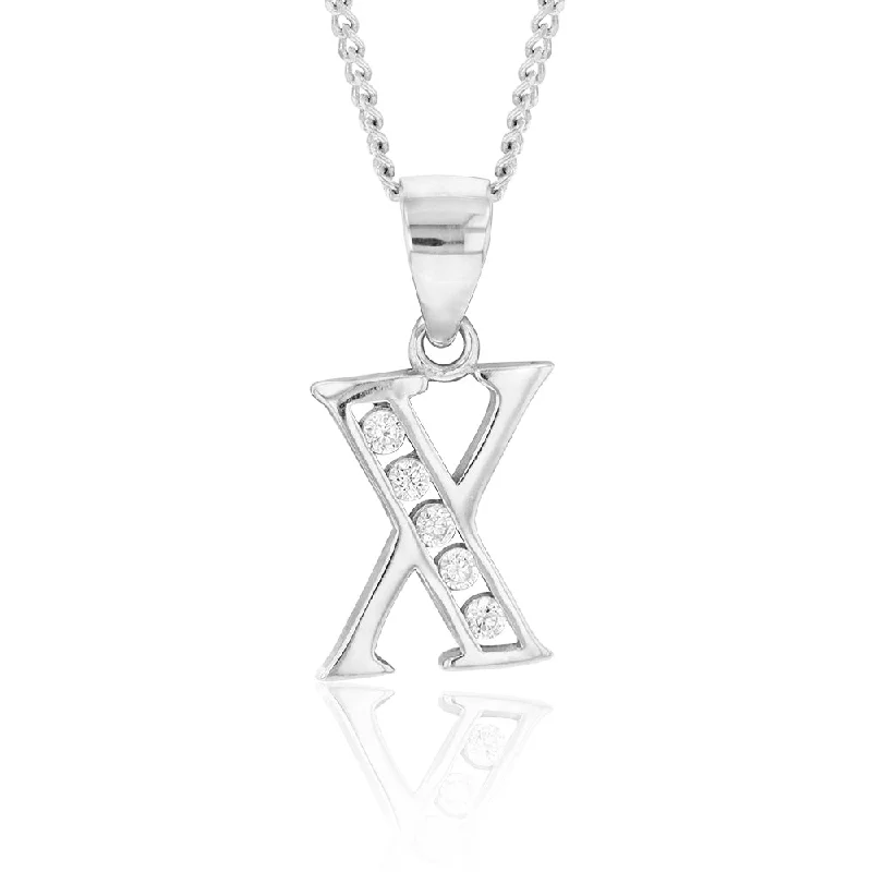 men’s black onyx bracelet Sterling Silver Initial Zirconia  Initial "X" Pendant