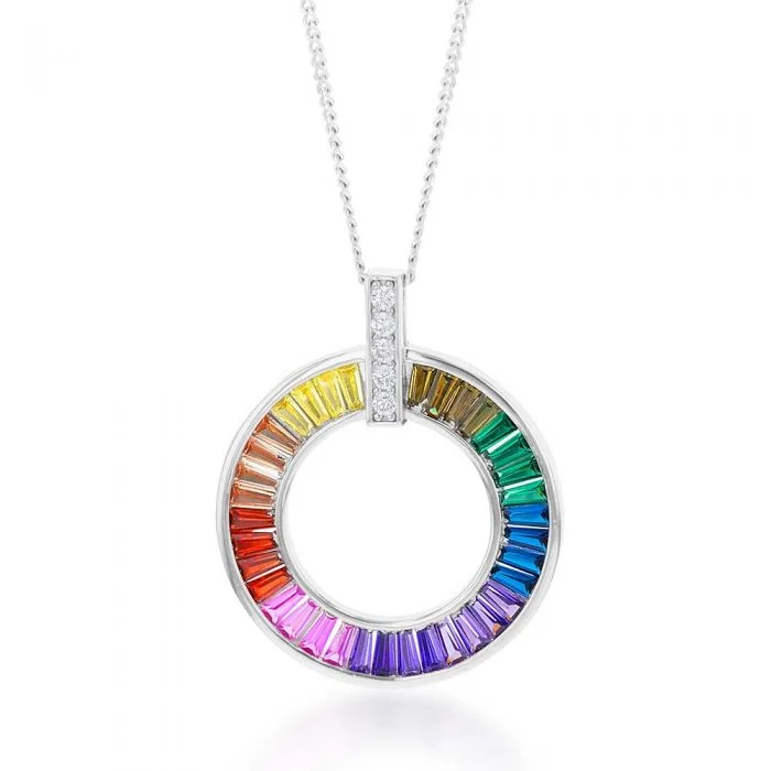 real ruby pendant necklace Sterling Silver Rainbow Multicolour Cubic Zirconia On Open Circle Pendant real ruby pendant necklace Sterling Silver Rainbow Multicolour Cubic Zirconia On Open Circle Pendant