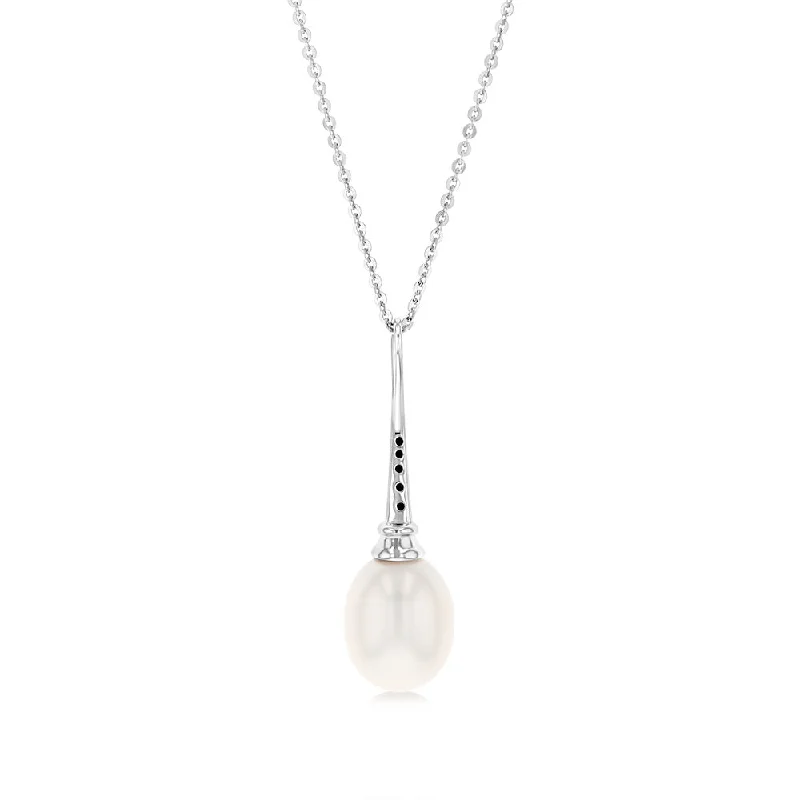 braided wedding ring men Sterling Silver Rhodium Plated 9-9.5mm Oval Fresh Water Pearl Pendant On Chain