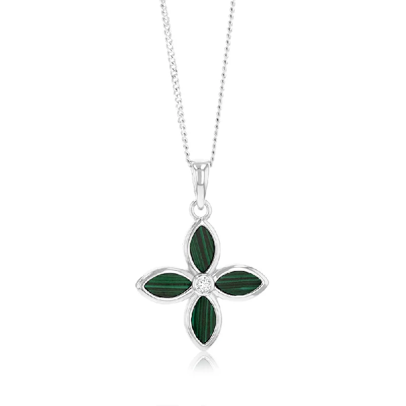 amethyst healing crystal necklace Sterling Silver Rhodium Plated Created Malachite Four Leaf Pendant amethyst healing crystal necklace Sterling Silver Rhodium Plated Created Malachite Four Leaf Pendant