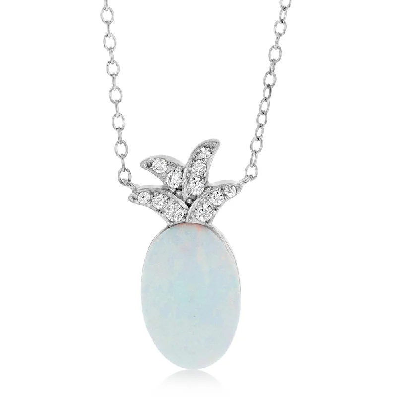 minimalist infinity ring Sterling Silver Rhodium Plated Created White Opal Pendant With 45cm Chain