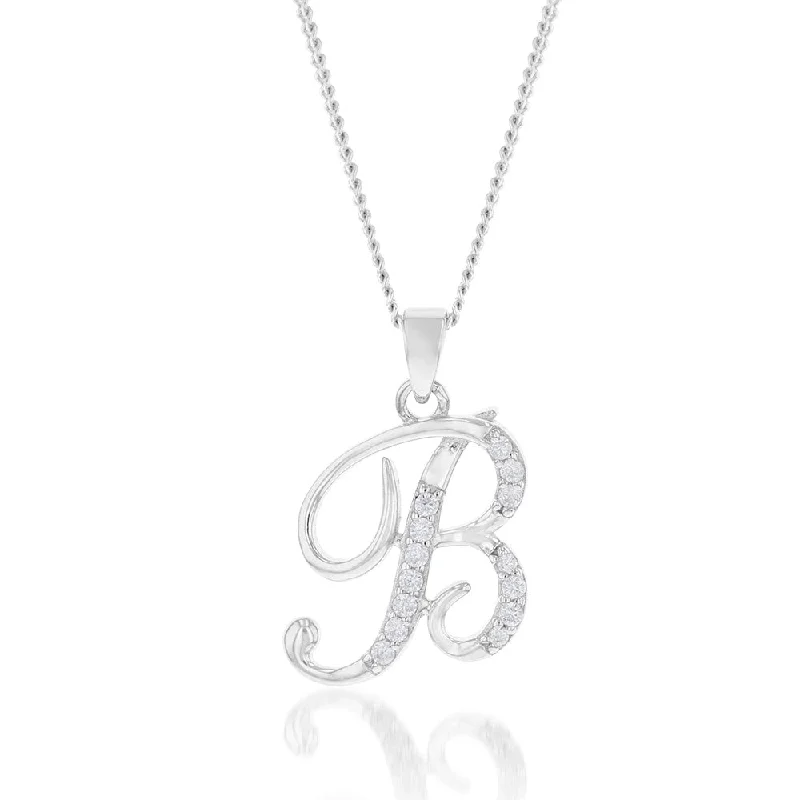 luxury diamond eternity ring Sterling Silver Rhodium Plated Cubic Zirconia Script "B" Initial Pendant luxury diamond eternity ring Sterling Silver Rhodium Plated Cubic Zirconia Script "B" Initial Pendant