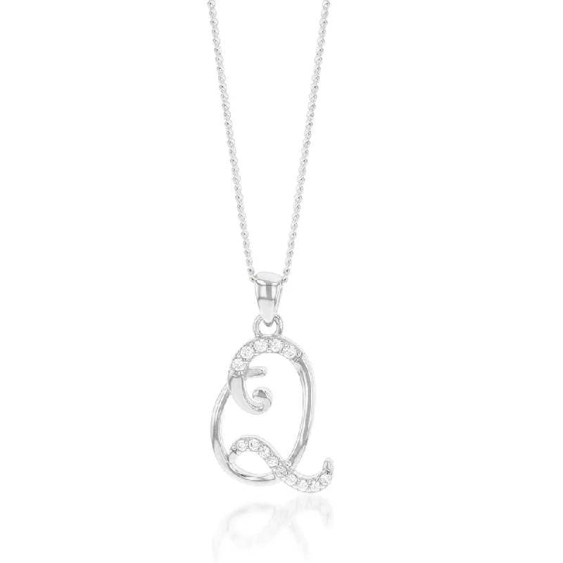 vintage floral engagement ring Sterling Silver Rhodium Plated Cubic Zirconia Script "Q " Initial Pendant vintage floral engagement ring Sterling Silver Rhodium Plated Cubic Zirconia Script "Q " Initial Pendant