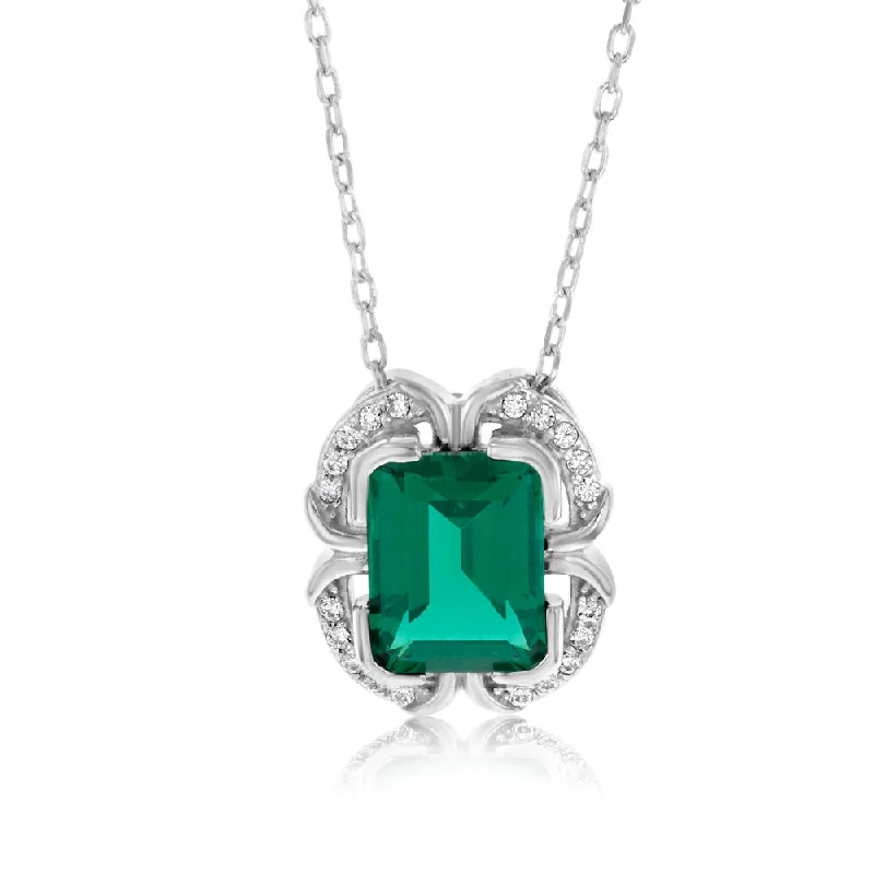 celestial star charm bracelet Sterling Silver Rhodium Plated Emerald And White CZ Pendant With 45cm Chain celestial star charm bracelet Sterling Silver Rhodium Plated Emerald And White CZ Pendant With 45cm Chain