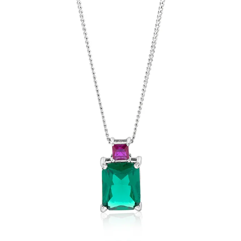 vintage-inspired moonstone necklace Sterling Silver Rhodium Plated Green And Pink Square Cubic Zirconia Pendant vintage-inspired moonstone necklace Sterling Silver Rhodium Plated Green And Pink Square Cubic Zirconia Pendant