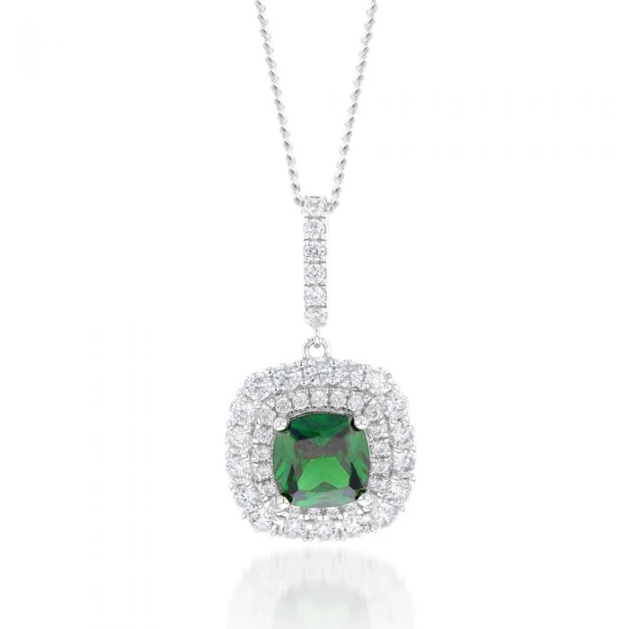 rose gold cubic zirconia earrings Sterling Silver Rhodium Plated Green And White Cushion Pendant
